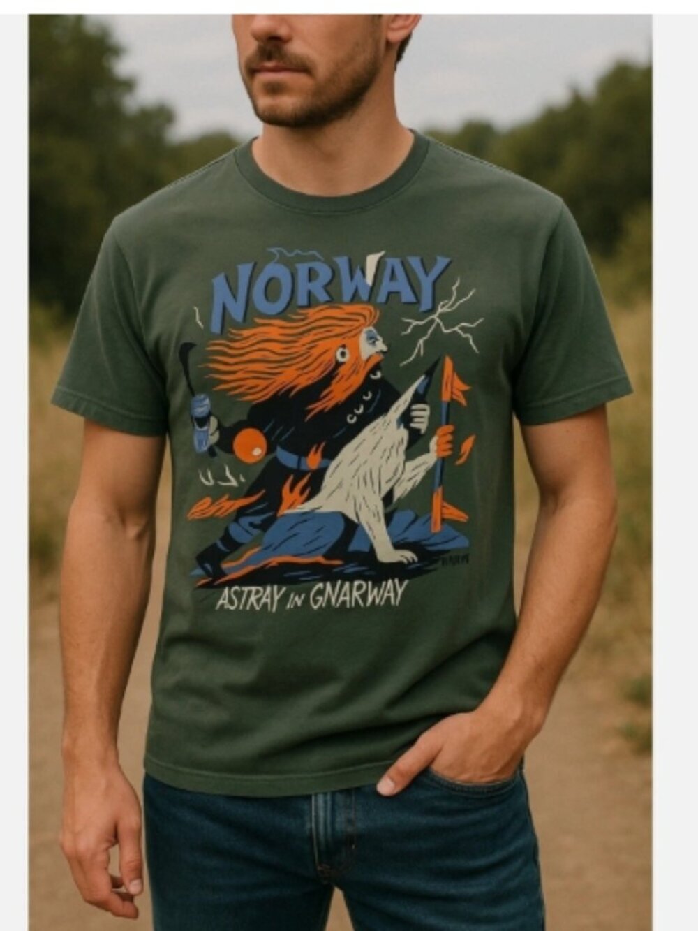 Roark Shirt Mens Medium Green Norway Gnarway Astray Graphic Tee Travel Souvenir